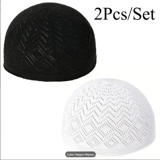 PACK 2 GORROS DE REZO MUSULMAN HOMBRE (BLANCO Y NEGRO) [1]