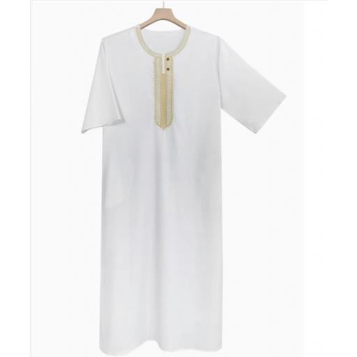 KANDORA BLANCA POLIESTER BORDADA CON HILO DORADO MANGA CORTA (VARIAS TALLAS) [1]