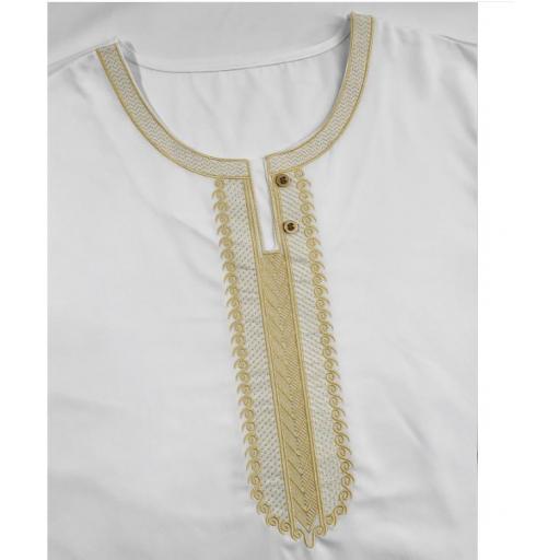 KANDORA BLANCA POLIESTER BORDADA CON HILO DORADO MANGA CORTA (VARIAS TALLAS) [3]