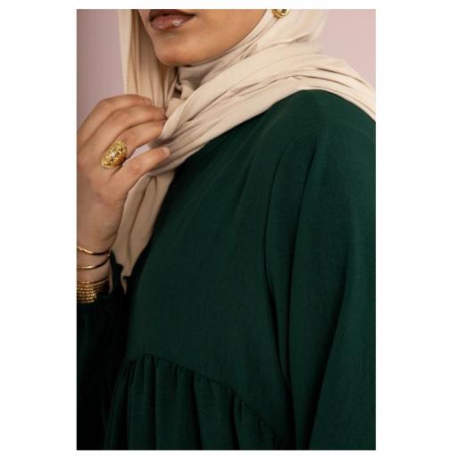 ABAYA LARGA Y ANCHA DE TELA JAZZ CON VOLANTE VERDE OSCURO UNITALLA [1]