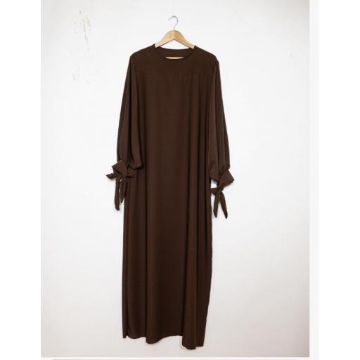 ABAYA MARRON OSCURO SEDA MEDINA CON PUÑOS PARA HACER NUDO UNITALLA [1]