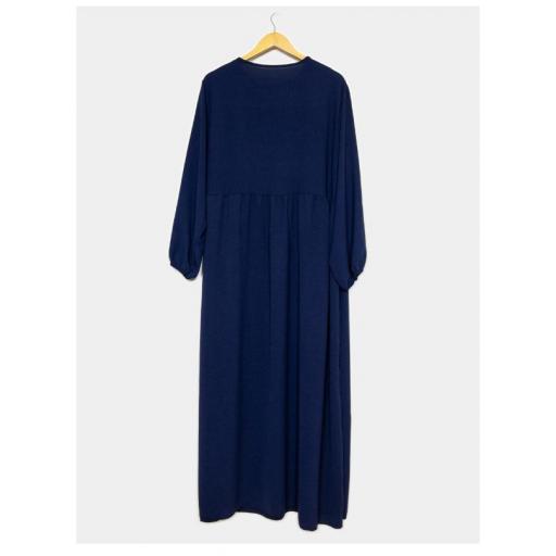 ABAYA LARGA Y ANCHA DE TELA JAZZ CON VOLANTE AZUL MARINO UNITALLA [1]