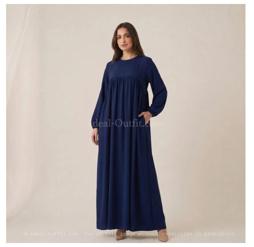 ABAYA LARGA Y ANCHA DE TELA JAZZ CON VOLANTE AZUL MARINO UNITALLA