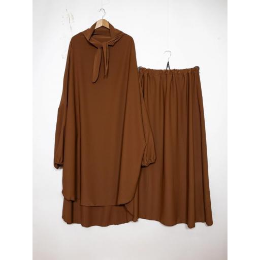CONJUNTO DE JILBAB CON FALDA DE SEDA DE MEDINA MARRON [0]