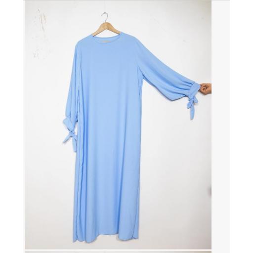 ABAYA AZUL CELESTE SEDA MEDINA CON PUÑOS PARA HACER NUDO UNITALLA