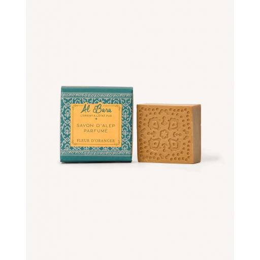 JABON DE ALEPO GRABADO 100% NATURAL PERFUMADO CON FLOR DE AZAHAR 100GR