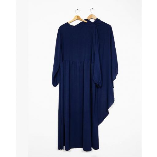 CONJUNTO 2 PIEZAS ABAYA VOLANTES EN TELA JAZZ + KHIMAR EN TELA JAZZ AZUL MARINO [2]