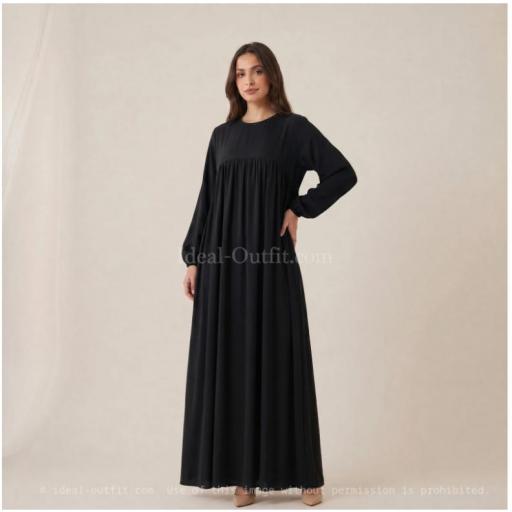 ABAYA LARGA Y ANCHA DE TELA JAZZ CON VOLANTE NEGRA UNITALLA