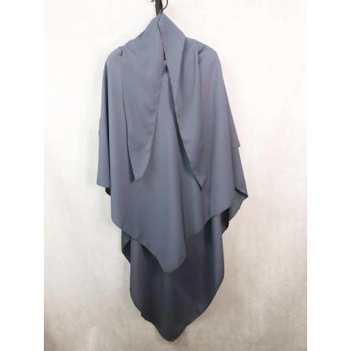 KHIMAR LARGO DOBLE VELO EN JAZZ- GRIS OSCURO [4]