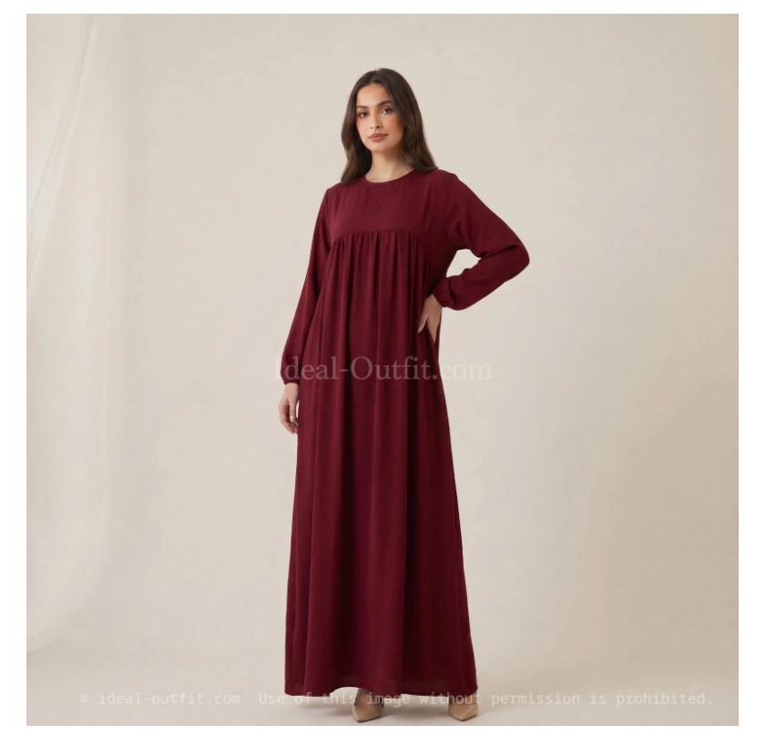 ABAYA LARGA Y ANCHA DE TELA JAZZ CON VOLANTE BURDEOS UNITALLA