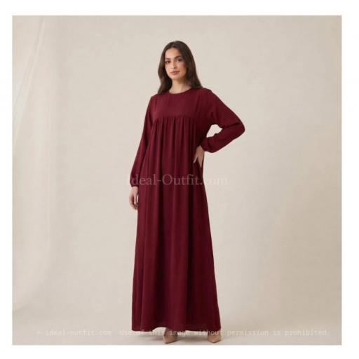 ABAYA LARGA Y ANCHA DE TELA JAZZ CON VOLANTE BURDEOS UNITALLA [0]