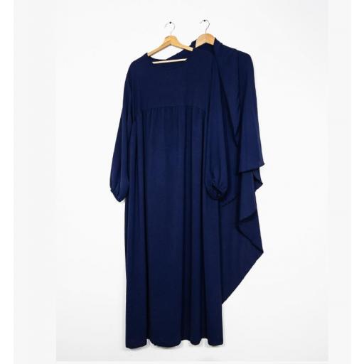 CONJUNTO 2 PIEZAS ABAYA VOLANTES EN TELA JAZZ + KHIMAR EN TELA JAZZ AZUL MARINO [3]