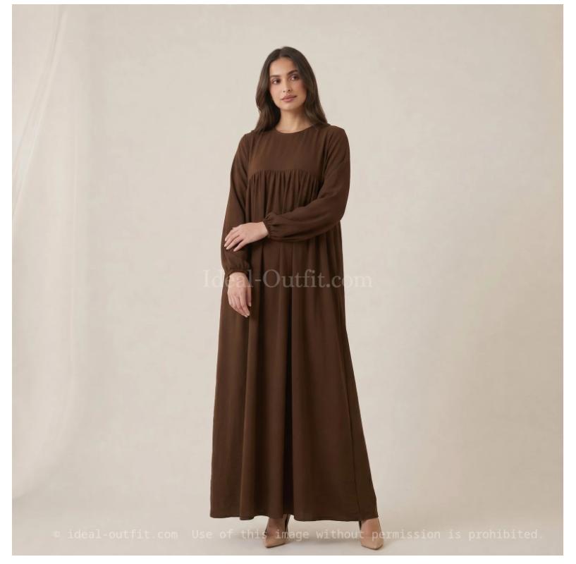 ABAYA LARGA Y ANCHA DE TELA JAZZ CON VOLANTE MARRON OSCURO UNITALLA