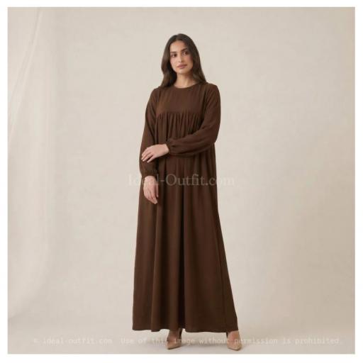 ABAYA LARGA Y ANCHA DE TELA JAZZ CON VOLANTE MARRON OSCURO UNITALLA