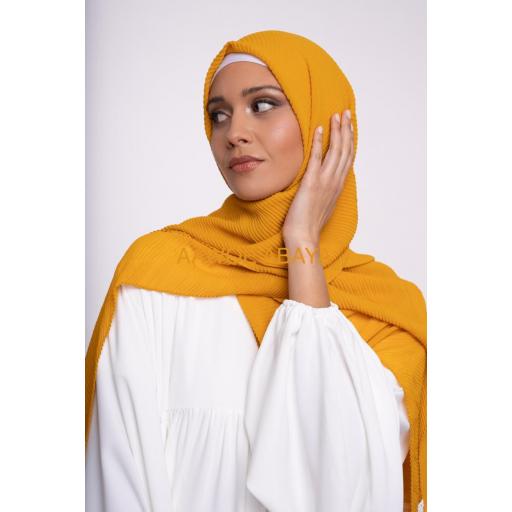 HIJAB MUSELINA PLISADA AMARILLO MOSTAZA 190x85 cm