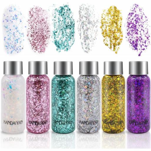 Pack 6 Purpurina liquida Glitter para maquillaje