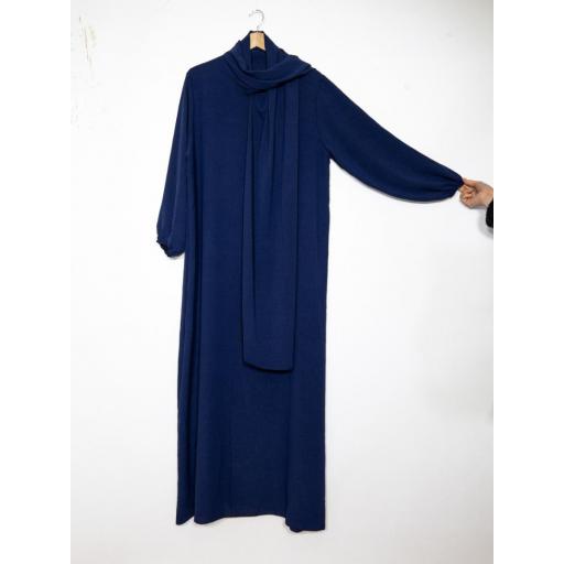 ABAYA CON HIJAB INTEGRADO TELA JAZZ AZUL MARINO UNITALLA [1]