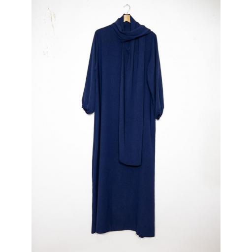 ABAYA CON HIJAB INTEGRADO TELA JAZZ AZUL MARINO UNITALLA