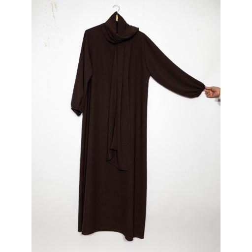ABAYA CON HIJAB INTEGRADO TELA JAZZ MARRON OSCURO UNITALLA [7]