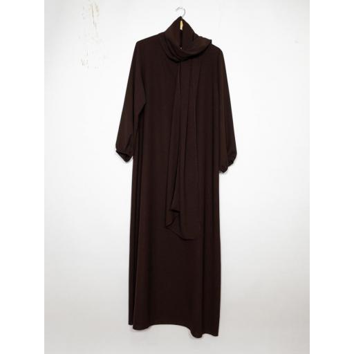 ABAYA CON HIJAB INTEGRADO TELA JAZZ MARRON OSCURO UNITALLA [6]