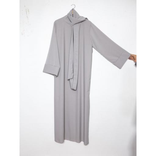 ABAYA SEDA COUTURE CON HIJAB INTEGRADO GRIS CLARO [1]