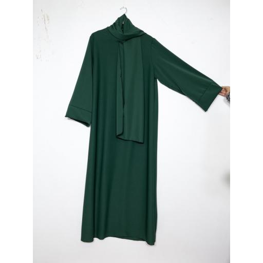 ABAYA SEDA COUTURE CON HIJAB INTEGRADO VERDE OSCURO [1]