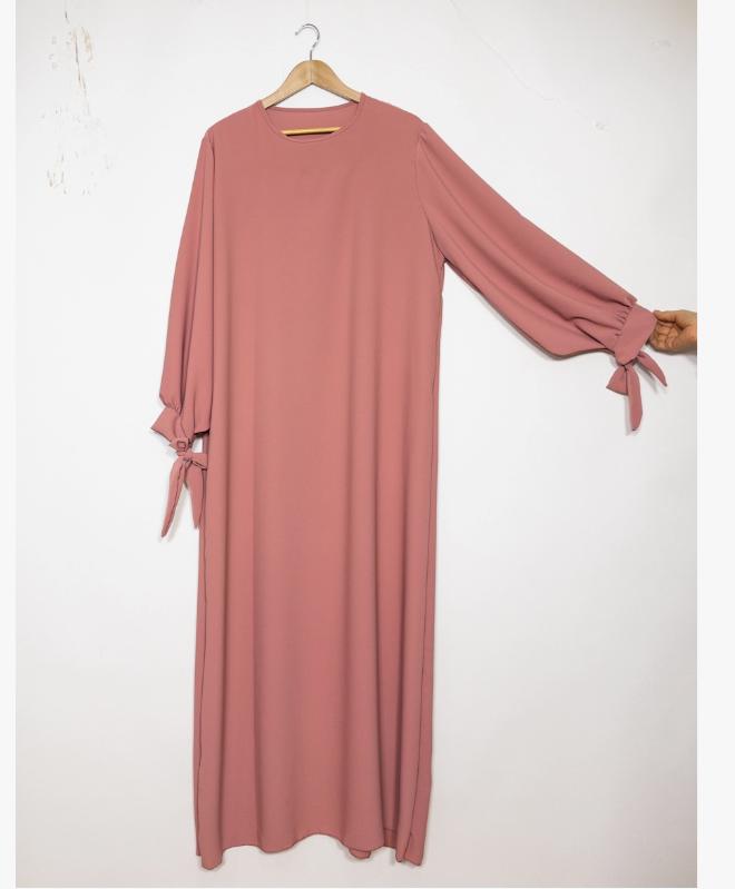 ABAYA ROSA OSCURO SEDA MEDINA CON PUÑOS PARA HACER NUDO UNITALLA