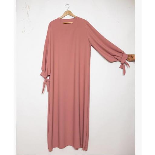 ABAYA ROSA OSCURO SEDA MEDINA CON PUÑOS PARA HACER NUDO UNITALLA
