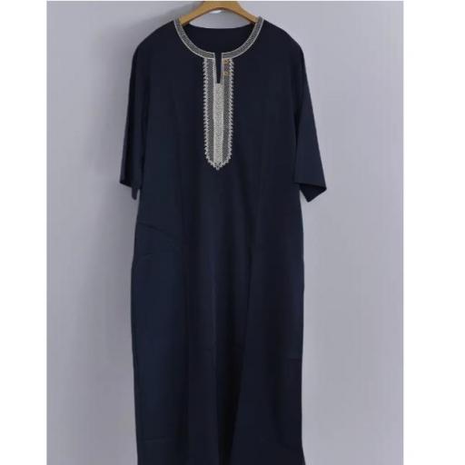 KANDORA AZUL MARINO POLIESTER BORDADA CON HILO BLANCO MANGA CORTA (VARIAS TALLAS) [7]
