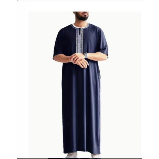 KANDORA AZUL MARINO POLIESTER BORDADA CON HILO BLANCO MANGA CORTA (VARIAS TALLAS) [4]