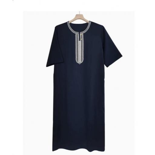 KANDORA AZUL MARINO POLIESTER BORDADA CON HILO BLANCO MANGA CORTA (VARIAS TALLAS) [1]