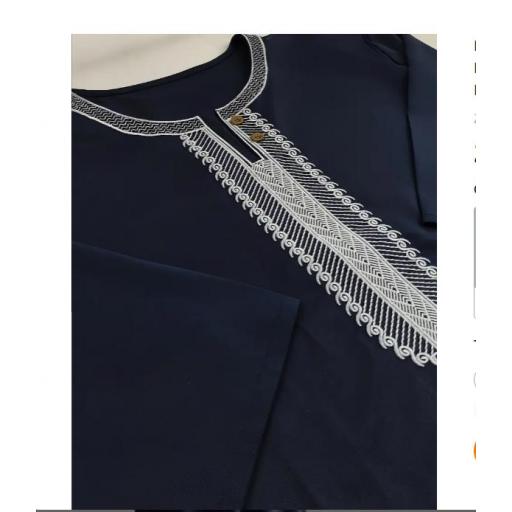 KANDORA AZUL MARINO POLIESTER BORDADA CON HILO BLANCO MANGA CORTA (VARIAS TALLAS) [3]