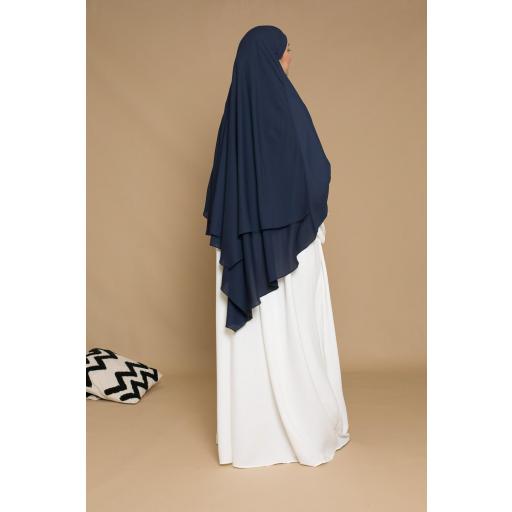 KHIMAR LARGO DOBLE VELO EN JAZZ- AZUL OSCURO/ AZUL MARINO [2]