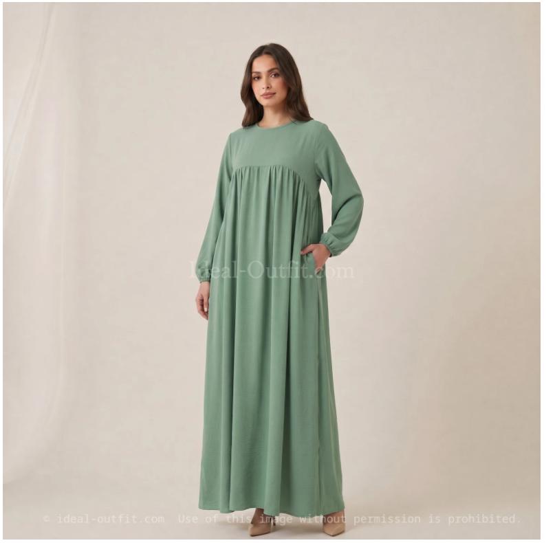 ABAYA LARGA Y ANCHA DE TELA JAZZ CON VOLANTE AZUL AGUA UNITALLA