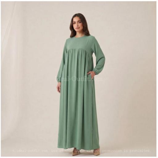 ABAYA LARGA Y ANCHA DE TELA JAZZ CON VOLANTE AZUL AGUA UNITALLA