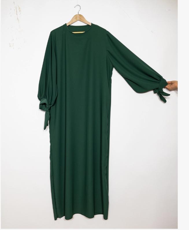 ABAYA VERDE OSCURO SEDA MEDINA CON PUÑOS PARA HACER NUDO UNITALLA