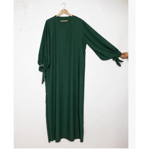 ABAYA VERDE OSCURO SEDA MEDINA CON PUÑOS PARA HACER NUDO UNITALLA