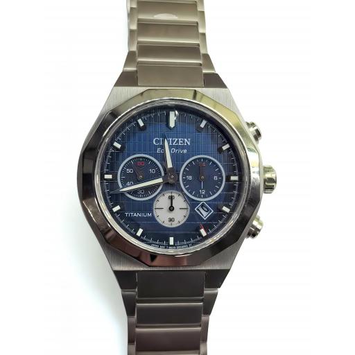 Reloj cronógrafo Citizen Super Titanium Zenshin Senkei Eco-Drive 41 mm esfera azul CA4691-59L