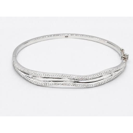 Pulsera rígida oro blanco 18K con circonitas ovalada mujer [0]