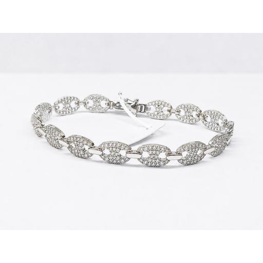 Pulsera calabrote oro blanco 18K con circonitas mujer [0]