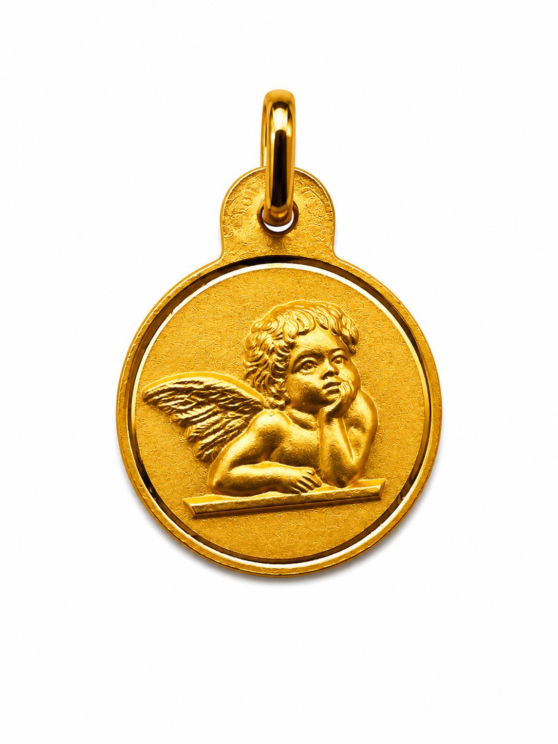 Medalla oro Angelito mate filo liso 15 mm