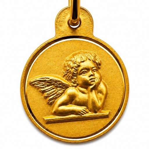 Medalla oro Angelito mate filo liso 15 mm