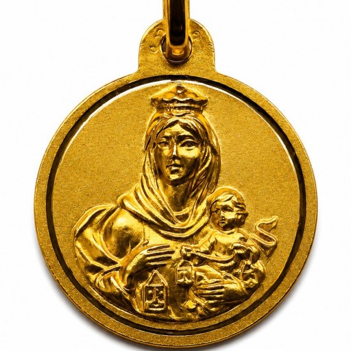 Medalla oro Virgen de Carmen 18 quilates mate filo liso 19 mm
