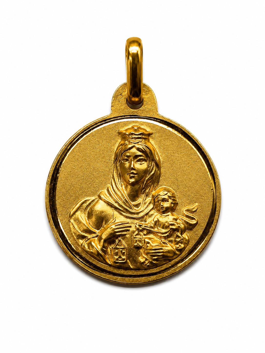Medalla Virgen del Carmen oro 18 quilates 19 mm mate filo liso