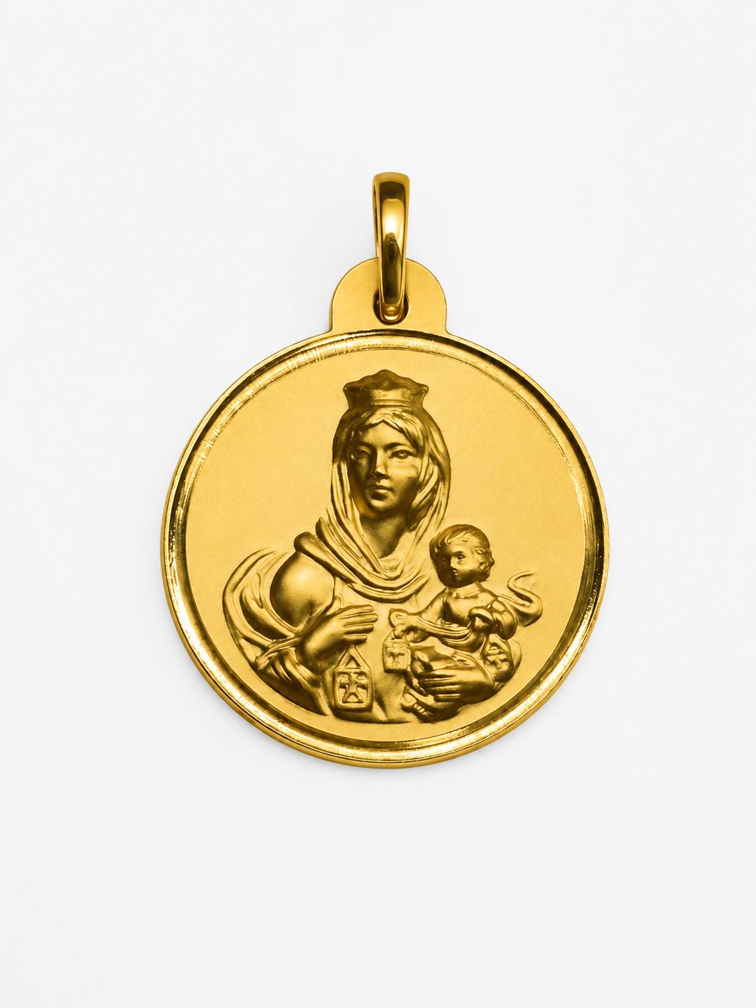 Medalla Virgen del Carmen oro 18 quilates 24 mm con acabado mate