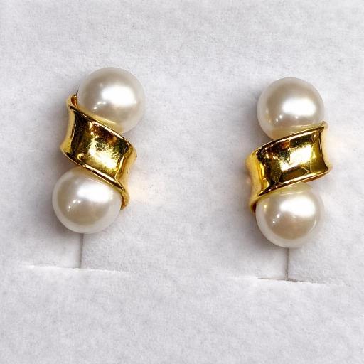 Pendientes de oro de 18 quilates con doble perla cultivada de río 16,5 mm diseño moderno