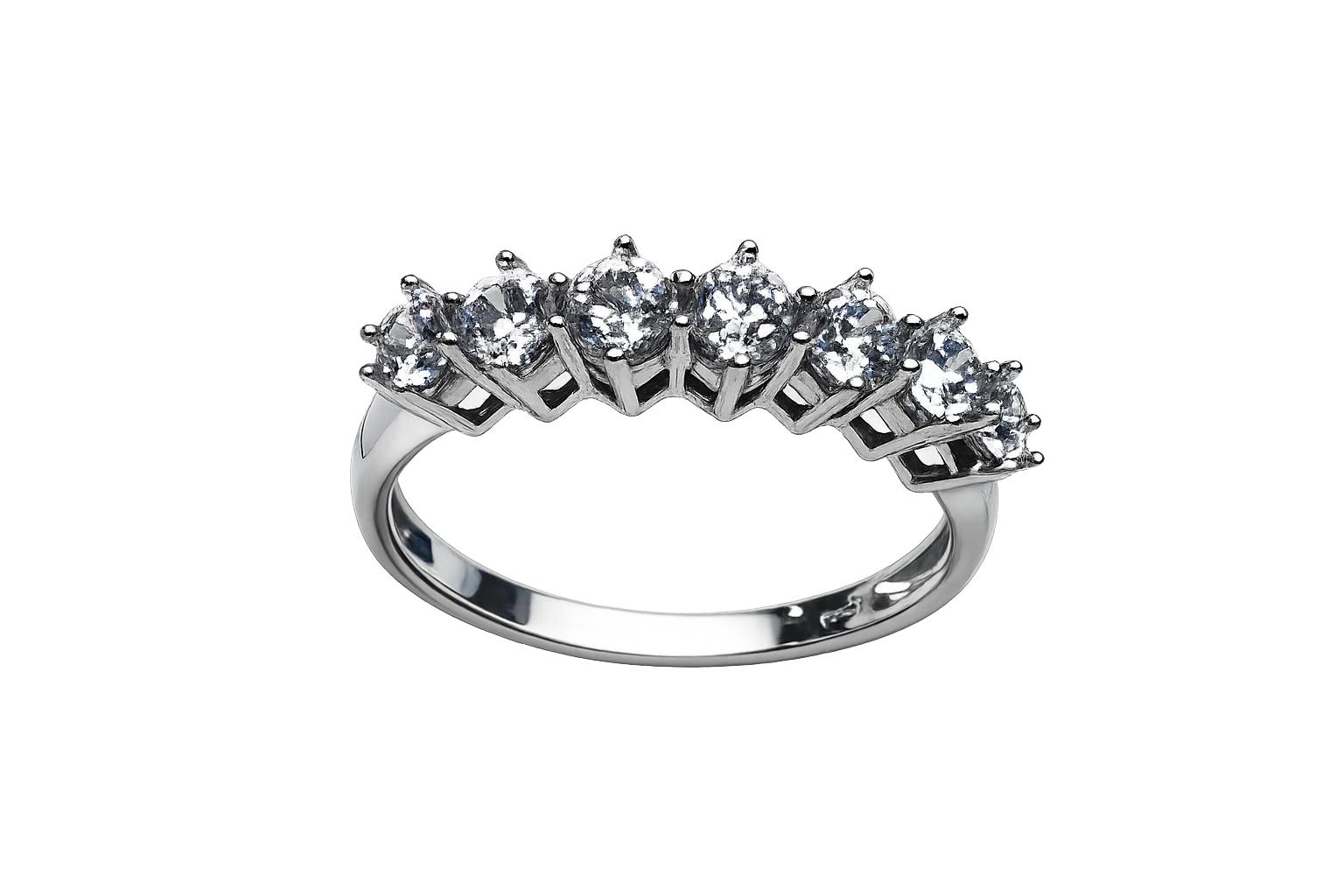 Anillo oro blanco 18K con 7 circonitas engarzadas para mujer