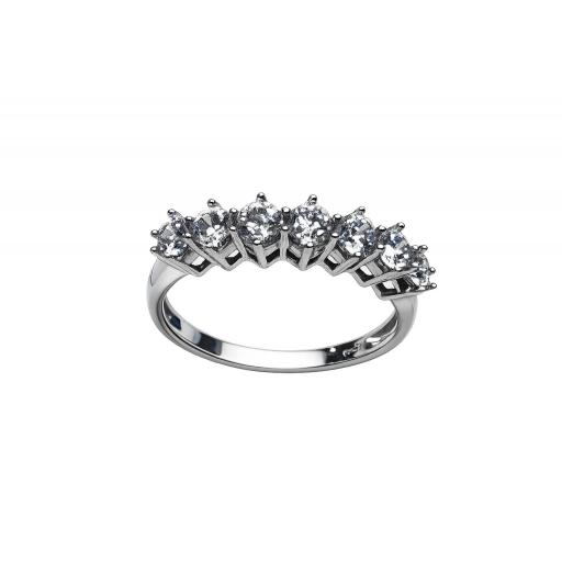 Anillo oro blanco 18K con 7 circonitas engarzadas para mujer
