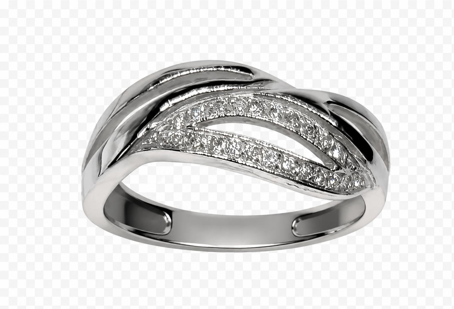 Sortija de oro blanco 18K con circonitas para mujer talla 14