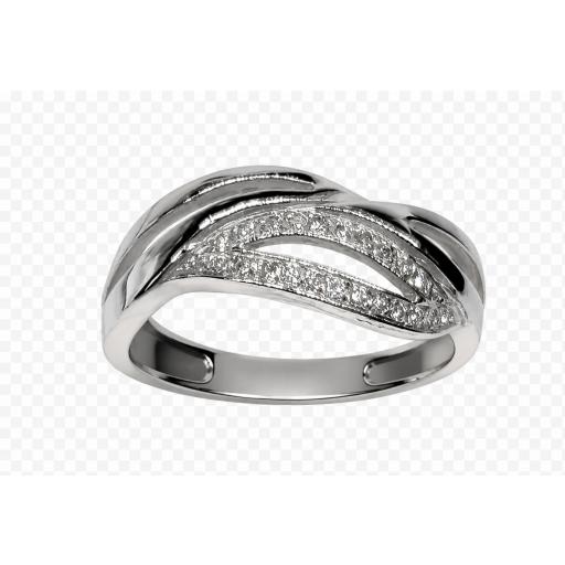 Sortija de oro blanco 18K con circonitas para mujer talla 14